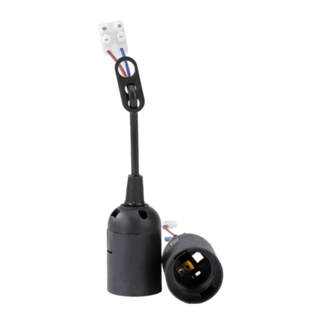 Plastmasas patrona E14 ar vadu un klemmi, melna