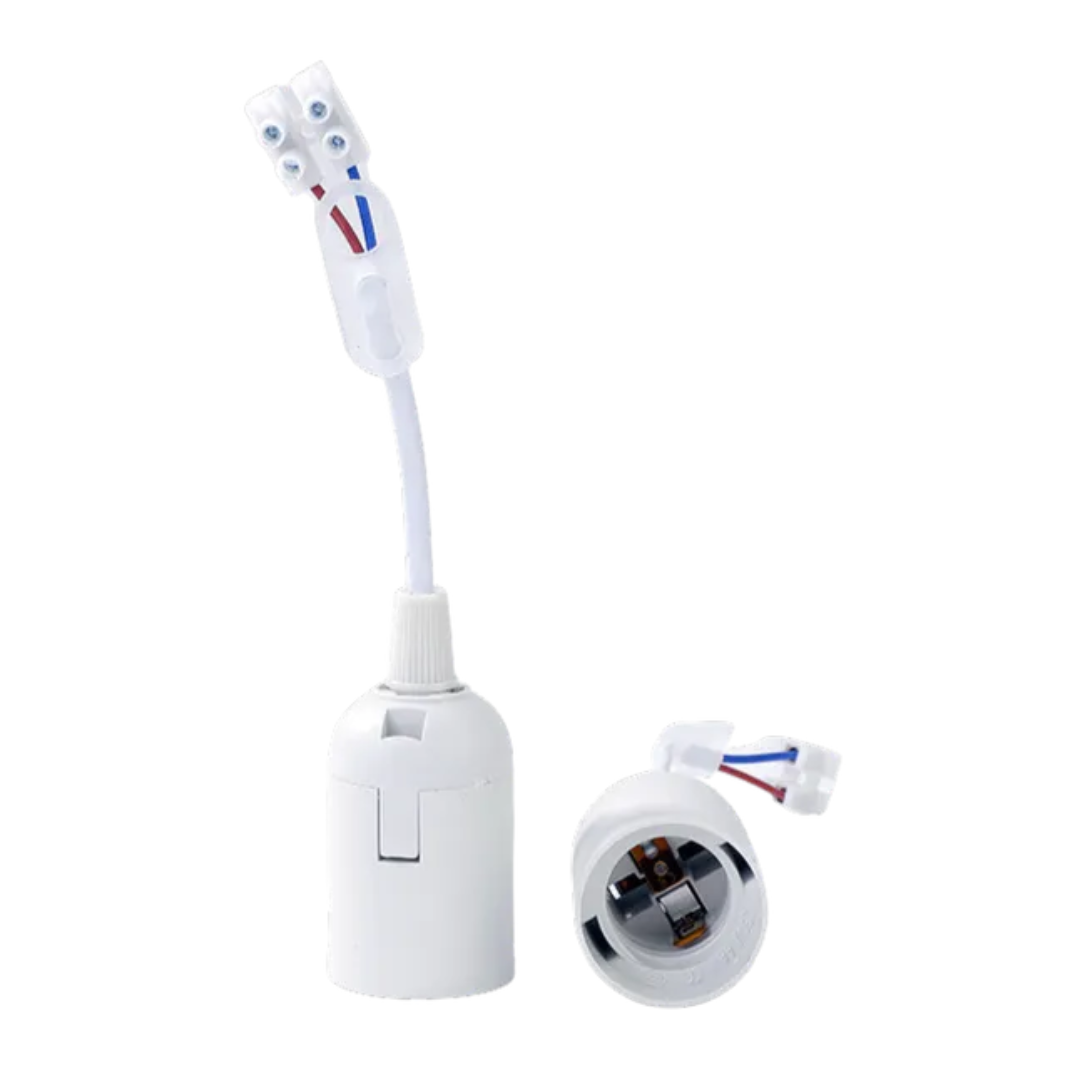 Plastmasas patrona E14 ar vadu un klemmi, balta