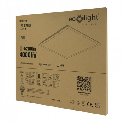 LED panelis / gaismeklis 40W, 600x600mm, 4000lm, 4000K,  Backlit, ECOLIGHT