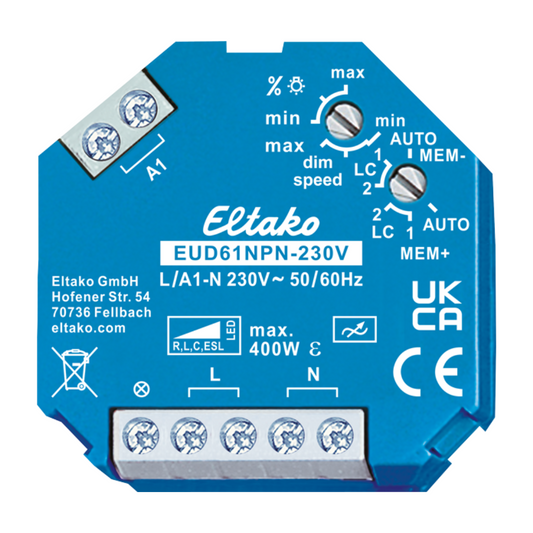 Dimmeris / Universāls reostata slēdzis, LED - 100W ,220V - 400W,EUD61NPN-230V, (Iet kopā ar: Siemens, Jung, ABB, Schneider Electric), Eltako