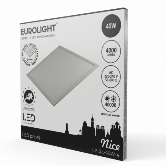 LED panelis / gaismeklis NICE, 40W, 595x595x32mm, 4000lm, 4000K,  Backlit, Eurolight