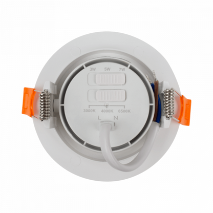 Gaismeklis LED, iebūvējams, Downlight, balts, ar maināmu jaudu - 3W/5W/7W un spektru - 3000K/4000K/6500K (CCT), ECOLIGHT