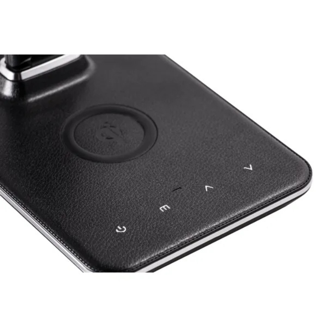 Galda lampa LED, 9W, ar bezvada ladētāju (Wireless charge), var regulēt spožumu (Dimmable) un spektru 2800K-6000K, ar pulksteni un telpas termometru, THORGEON