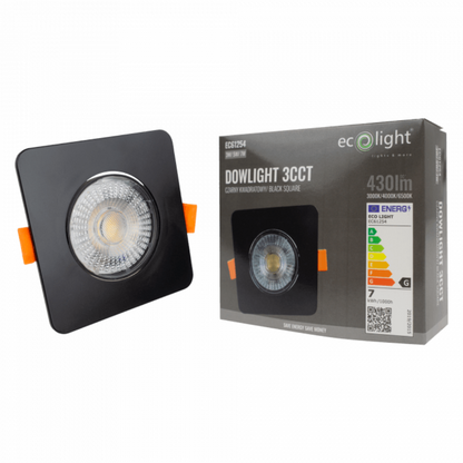 Gaismeklis LED, iebūvējams, Downlight, melns, ar maināmu jaudu - 3W/5W/7W un spektru - 3000K/4000K/6500K (CCT), ECOLIGHT