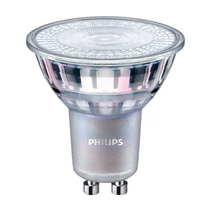 LED spuldze 4.9W (50W pēc hal.spuldzes standarta), GU10, 2200-2700K (silta gaisma), 355lm, 25000h, 220-240V/50Hz, PHILIPS