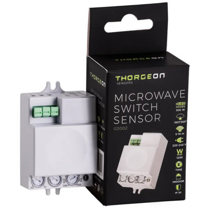 Iebūvējamais HF mikroviļņu sensors ar 360° uztveršanas leņķi, Uztveršanas attāIums 5-15m, Pieslēguma jauda 1200W, IP20, 02002, THORGEON