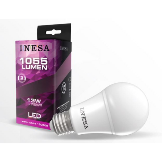 LED spuldze 13W E27 3000K 1055lm A60, INESA