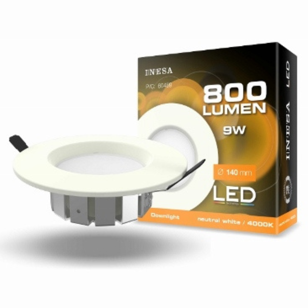 LED gaismeklis iebuvējams griestos 9W, d 124mm, 800lm, 3000K, INESA