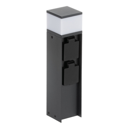 Āra dārza gaismeklis - stabiņš ar 2 rozetēm, spuldzes cokols G9, LED līdz 11W, 220-240V, IP44, melns, DASTEN 30 S SO B, Kanlux