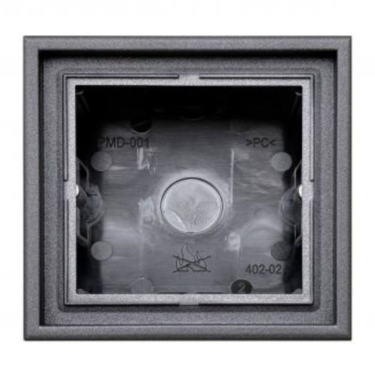 Virsapmetuma montāžas kārba 1-vietīga, melna-matēta (antracīts), ar rāmi, 83x83x47mm, Liregus MODERN