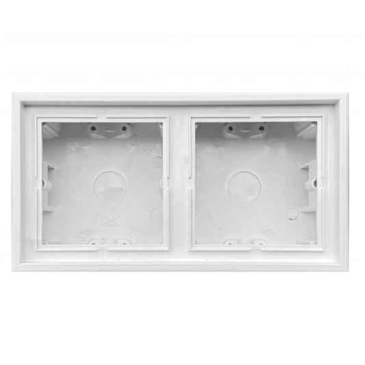 Virsapmetuma montāžas kārba 2-vietīga, balta-matēta, ar rāmi, 84x155x47mm, Liregus MODERN