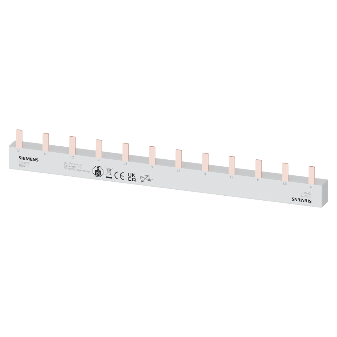 Ķemmes kopne 3P+N, L1+N+L2+N+L3+N, spraudņa veida, 12 mod., 210mm, 10mm2, 63A, SIEMENS noplūdes automātiem