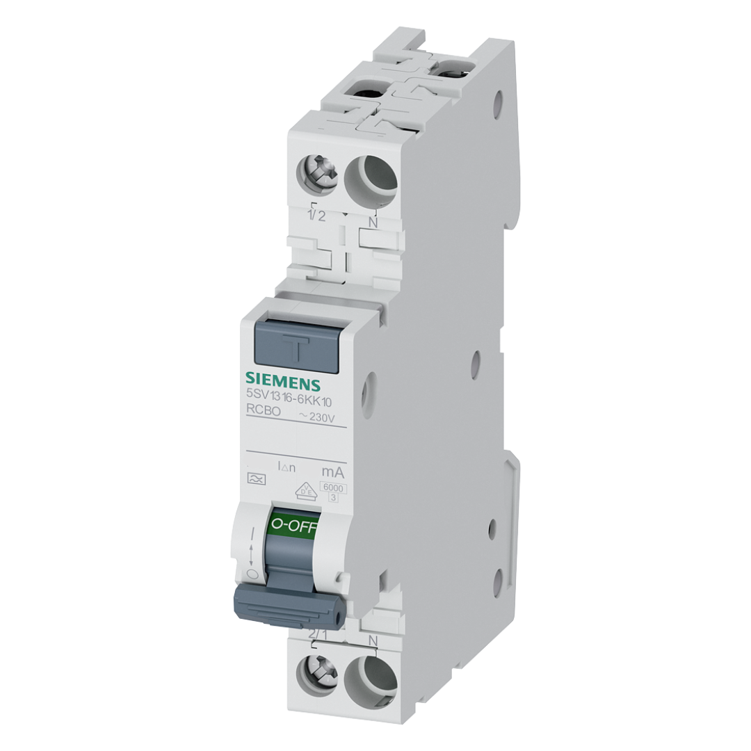 Kombinētais strāvas noplūdes automātslēdzis, 1P+N, aizņem 1 moduli, 6kA, B10, 30mA, AC, A type, SIEMENS
