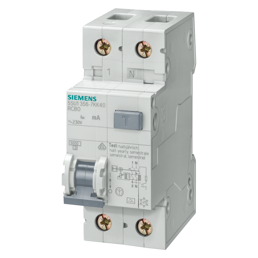 Kombinētais strāvas noplūdes automātslēdzis, 1P+N, 6kA, C10, 30mA, AC, A type, SIEMENS