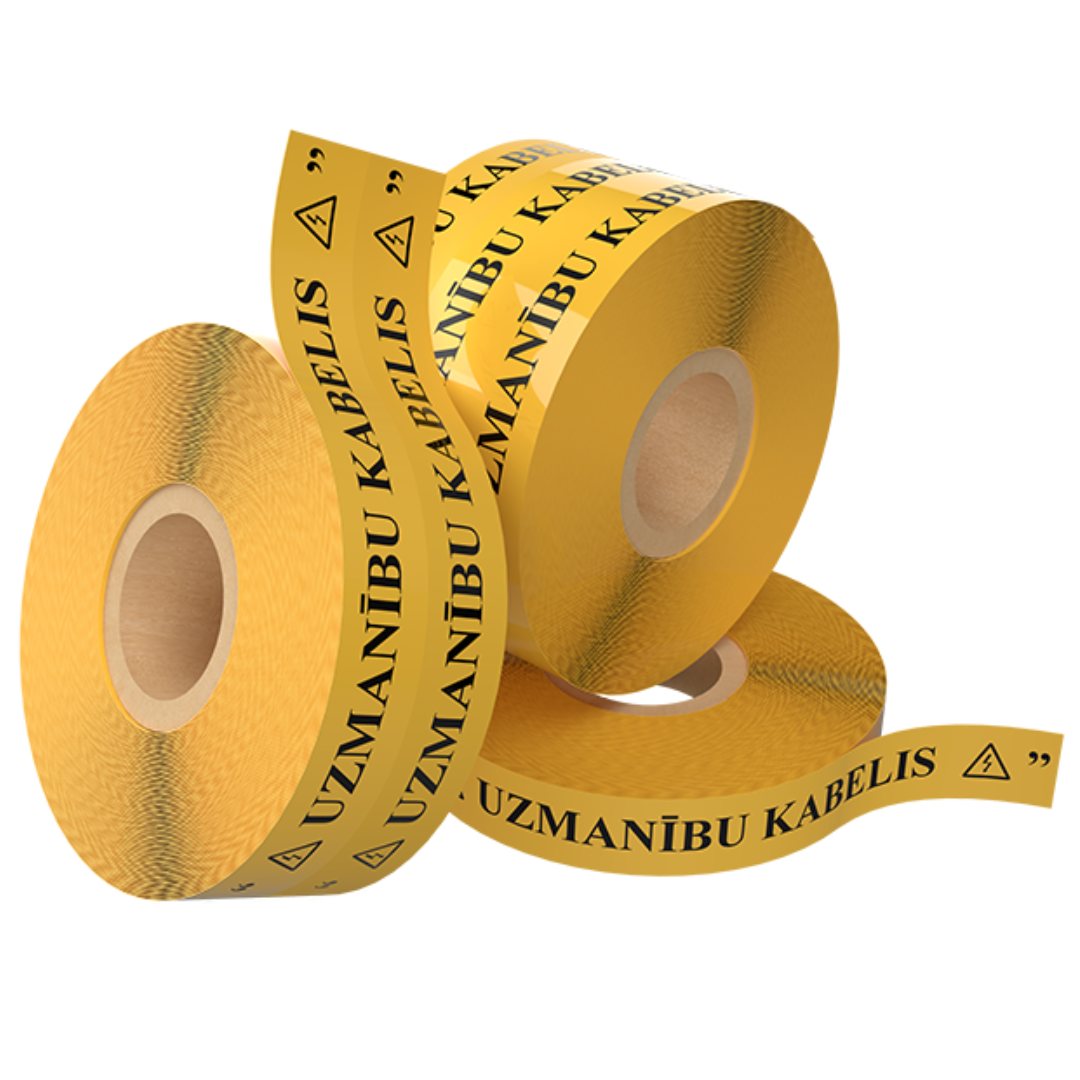 Brīdinājuma lenta "Uzmanību kabelis" 80mm dzeltena (250m rullī), EVOCAB