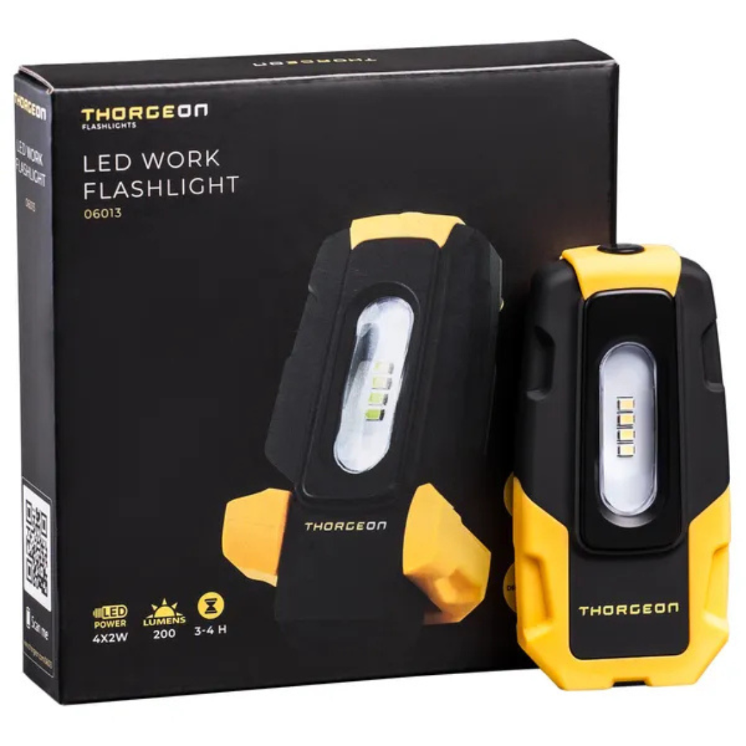 LED lukturis darbām, 4x2W, 200Lm, IP20, iebūvēts akumulators 1800mAh, darbības laiks līdz 3 stundām, Power Bank funkcija, THORGEON