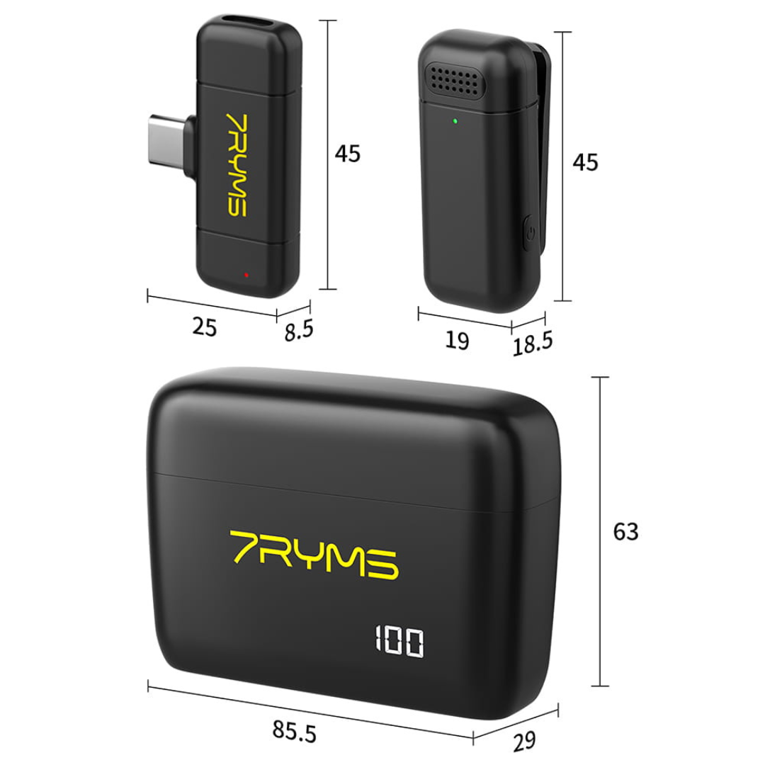 7Ryms Rimo S1 bezvadu mikrofonu komplekts, [USB-C], melns