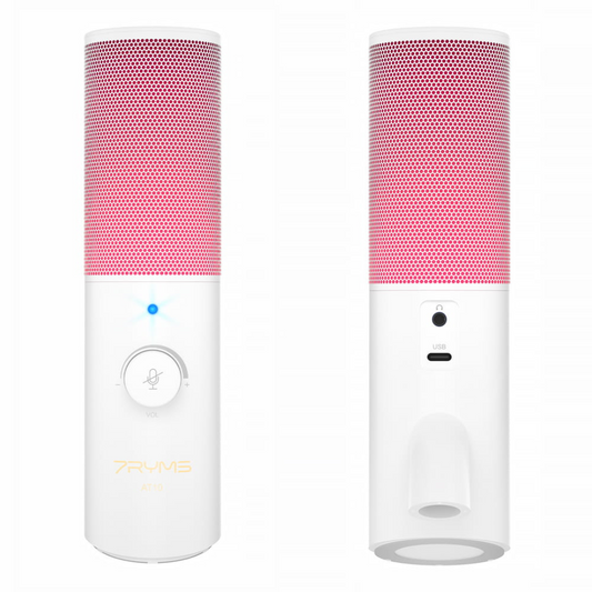 7Ryms SR-AT10 galda kondensatora mikrofons (USB-C / USB-A), ar LED RGB izgaismojumu, balts