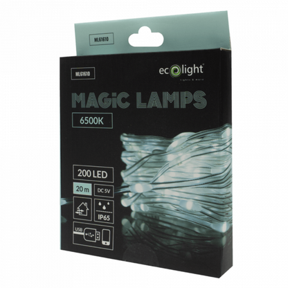 LED ziemassvētku virtene, Magic lights, 200 LED, 6500K, 20m, DC5V, IP65/IP20, Bluetooth