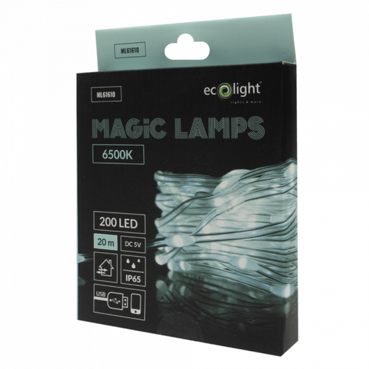 LED ziemassvētku virtene, Magic lights, 200 LED, 6500K, 20m, DC5V, IP65/IP20, Bluetooth