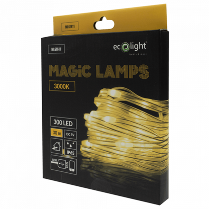 LED ziemassvētku virtene, Magic lights, 300 LED, 3000K, 30m, DC5V, IP65/IP20, Bluetooth