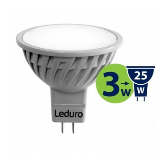 LED spuldze MR16, 3W, G5.3, 12V, 3000K, 250lm, Leduro