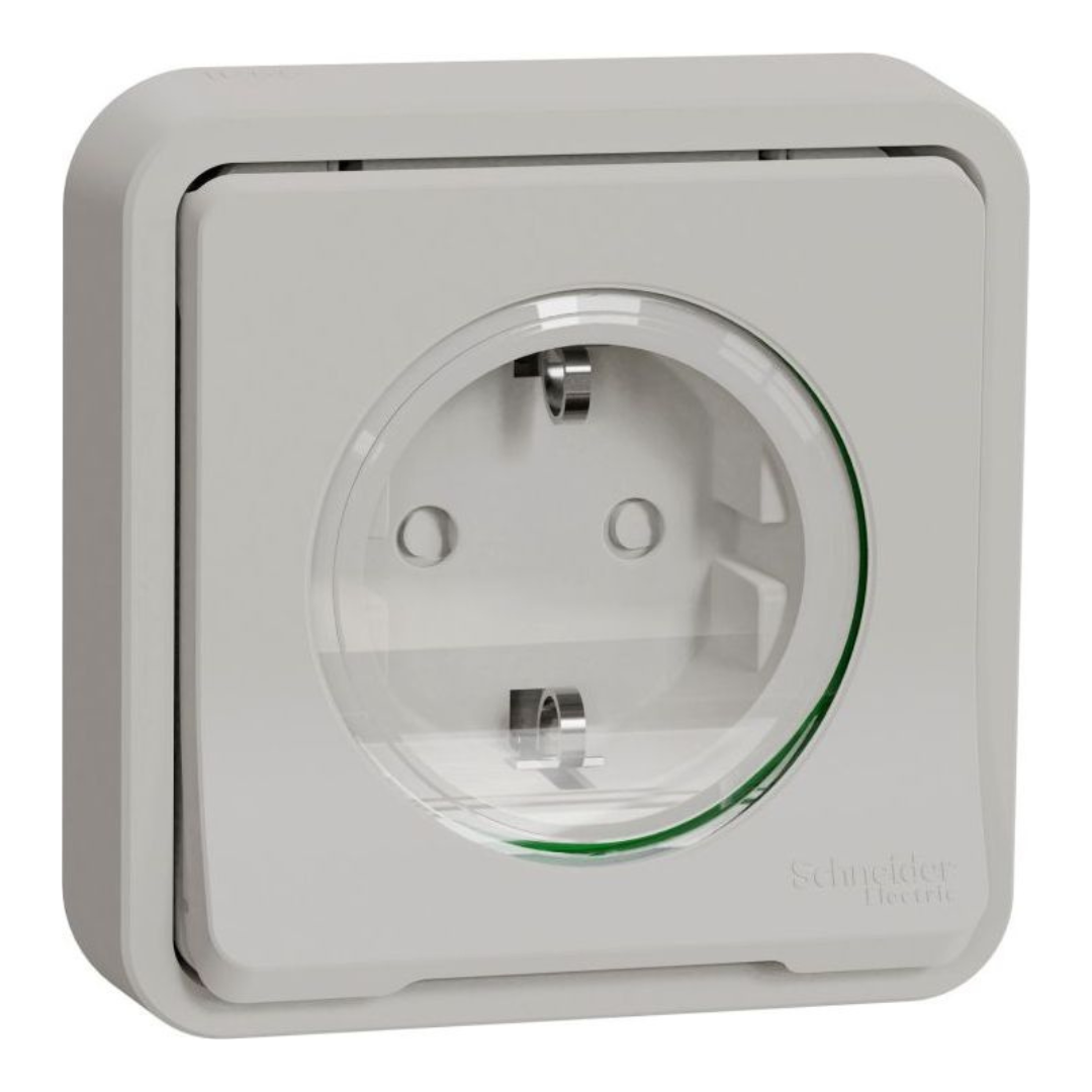 Kontaktligzda 1-vietīga a/z IP55, balta, zemapmetuma, MUREVA, Schneider Electric