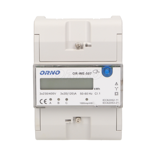Elektroenerģijas skaitītājs 3F ar LCD displeju, aizņem 5 mod., 120A, uz DIN sliedes, OR-WE-507, ORNO