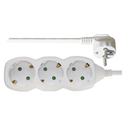 Pagarinātājs 3-vietīgs ar zemējumu, ar bērnu aizsardzību, H05VV-F 3x1.5mm2, 1.5m, balts