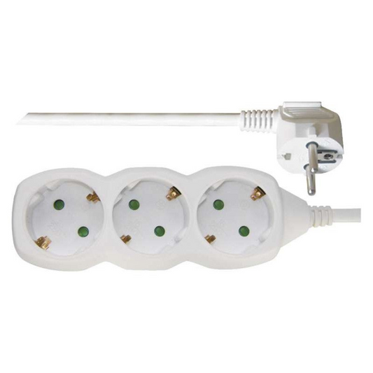 Pagarinātājs 3-vietīgs ar zemējumu, ar bērnu aizsardzību, H05VV-F 3x1.5mm2, 1.5m, balts
