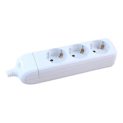 Pagarinātājs 3-vietīgs ar zemējumu, ar bērnu aizsardzību, H05VV-F 3x1.5mm2, 3m, balts