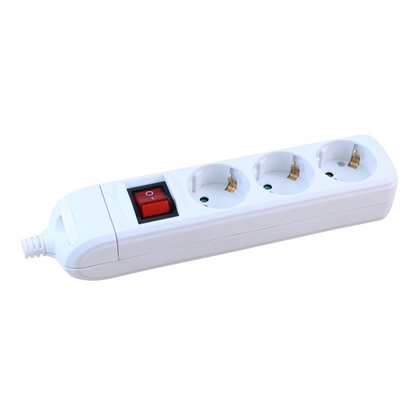 Pagarinātājs 3-vietīgs ar zemējumu, ar slēdzi, ar bērnu aizsardzību, H05VV-F 3x1.5mm2, 3m, balts