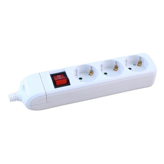 Pagarinātājs 3-vietīgs ar zemējumu, ar slēdzi, ar bērnu aizsardzību, H05VV-F 3x1.5mm2, 3m, balts