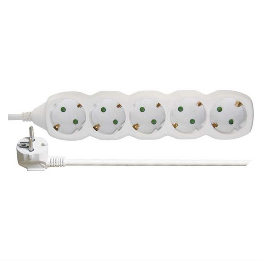 Pagarinātājs 5-vietīgs ar zemējumu, ar bērnu aizsardzību, H05VV-F 3x1.5mm2, 5m, balts