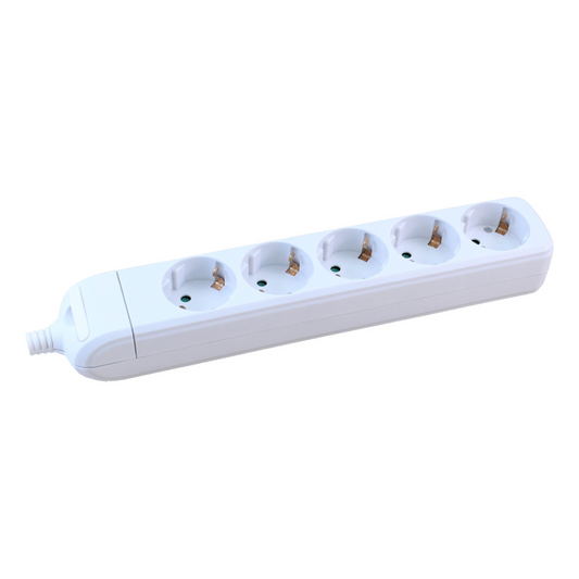 Pagarinātājs 5-vietīgs ar zemējumu, ar bērnu aizsardzību, H05VV-F 3x1.5mm2, 5m, balts