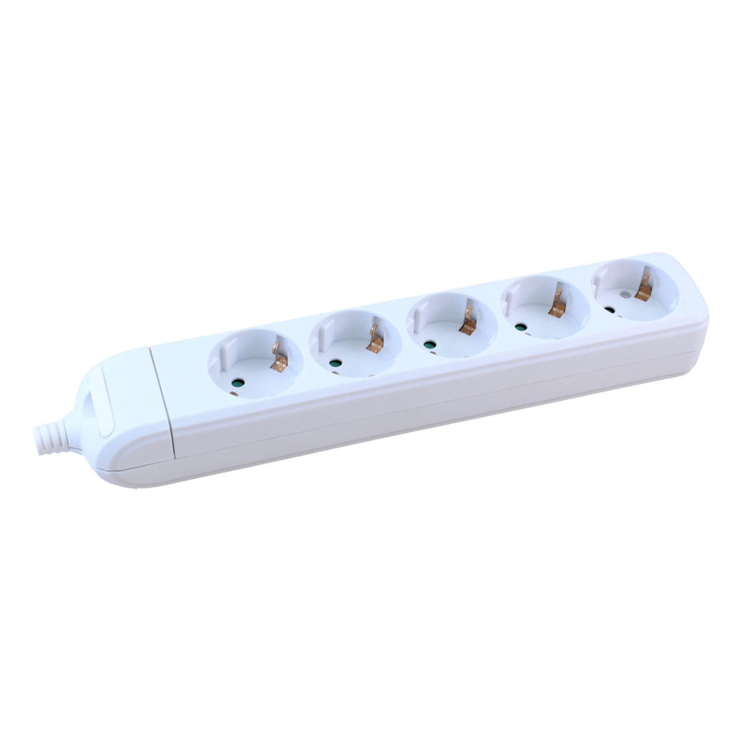 Pagarinātājs 5-vietīgs ar zemējumu, ar bērnu aizsardzību, H05VV-F 3x1.0mm2, 5m, balts