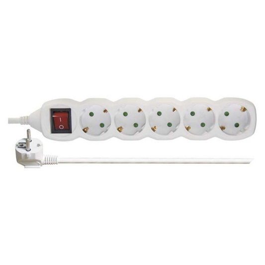 Pagarinātājs 5-vietīgs ar zemējumu, ar slēdzi, ar bērnu aizsardzību, H05VV-F 3x1.5mm2, 5m, balts