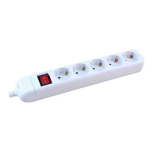 Pagarinātājs 5-vietīgs ar zemējumu, ar slēdzi, ar bērnu aizsardzību, H05VV-F 3x1.5mm2, 5m, balts