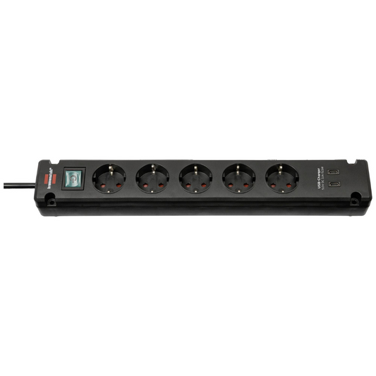 Pagarinātājs Bremounta, 3.0m, 5 rozetes, ar slēdzi, 2 USB-C, 3G1.5, 5VV-F, melns, ar iespēju pieskrūvēt pie virsmas, 1150660415, Brennenstuhl