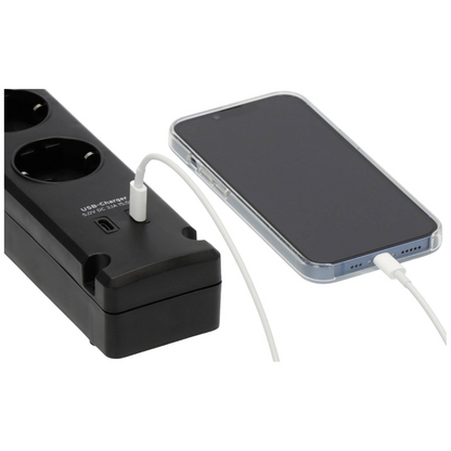 Pagarinātājs Bremounta, 3.0m, 5 rozetes, ar slēdzi, 2 USB-C, 3G1.5, 5VV-F, melns, ar iespēju pieskrūvēt pie virsmas, 1150660415, Brennenstuhl