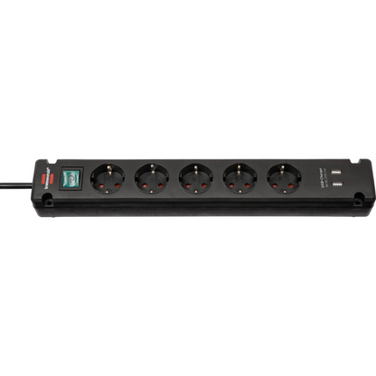 Pagarinātājs Bremounta, 3.0m, 5 rozetes, ar slēdzi, 2 USB-A, 3G1.5, 5VV-F, melns, ar iespēju pieskrūvēt pie virsmas, 1150660315, Brennenstuhl
