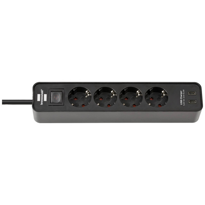 Pagarinātājs Ecolor, 1.5m, 4 rozetes, ar slēdzi un 2xUSB-C, 3G1.5, 5VV-F, melns/melns, 1153240106, Brennenstuhl