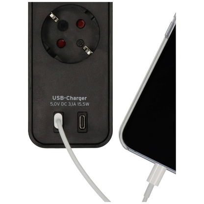 Pagarinātājs Ecolor, 1.5m, 4 rozetes, ar slēdzi un 2xUSB-C, 3G1.5, 5VV-F, melns/melns, 1153240106, Brennenstuhl