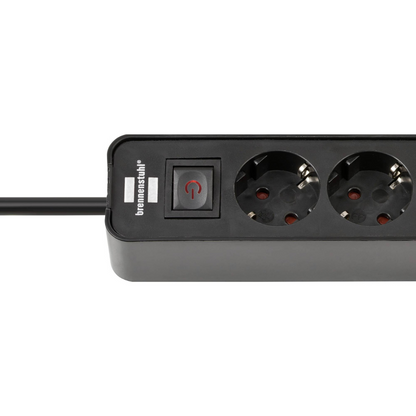 Pagarinātājs Ecolor, 1.5m, 4 rozetes, ar slēdzi un 2xUSB-C, 3G1.5, 5VV-F, melns/melns, 1153240106, Brennenstuhl