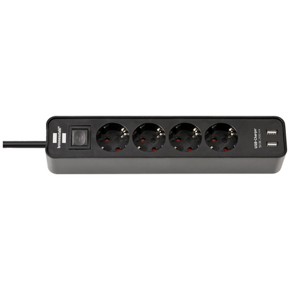 Pagarinātājs Ecolor, 1.5m, 4 rozetes, ar slēdzi un 2xUSB-A, 3G1.5, 5VV-F, melns/melns, 1153240006, Brennenstuhl
