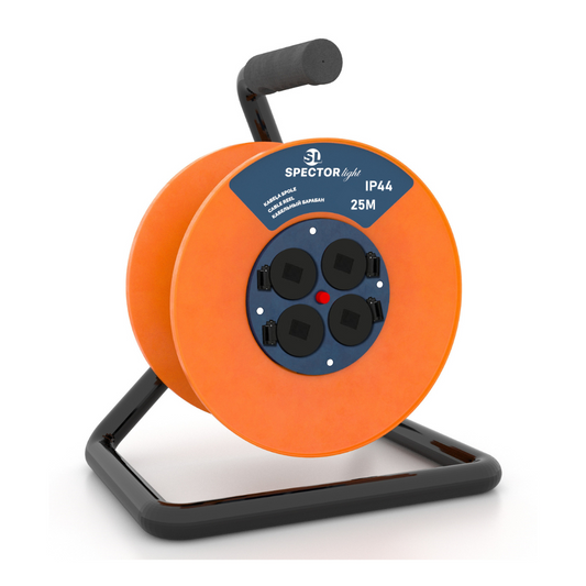 Pagarinātājs uz spoles 25m, vads gumijas izolācijā H05RR-F 3x1.5, IP44, 16A, 3500W, Spector Light