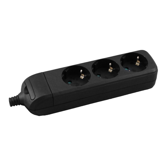 Pagarinātājs 3-vietīgs ar zemējumu, ar bērnu aizsardzību, H05VV-F 3x1.5mm2, 3m, melns