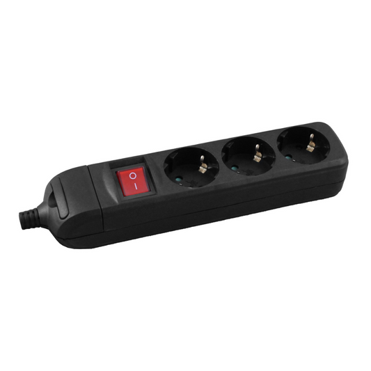 Pagarinātājs 3-vietīgs ar zemējumu, ar slēdzi, ar bērnu aizsardzību, H05VV-F 3x1.5mm2, 3m, melns