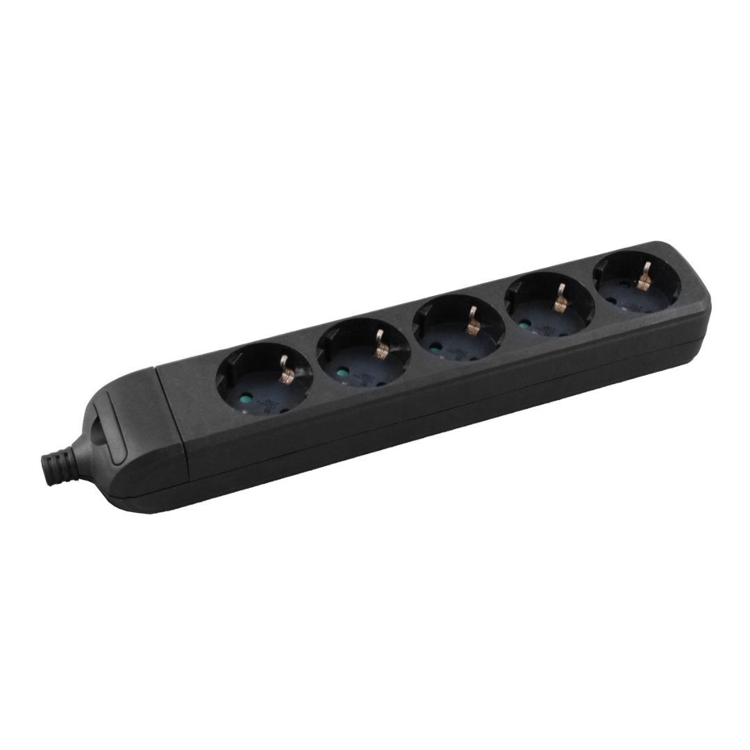 Pagarinātājs 5-vietīgs ar zemējumu, ar bērnu aizsardzību, H05VV-F 3x1.5mm2, 3m, melns