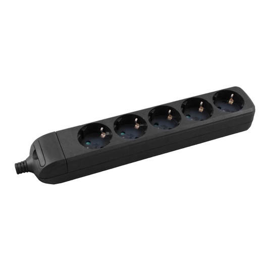 Pagarinātājs 5-vietīgs ar zemējumu, ar bērnu aizsardzību, H05VV-F 3x1.5mm2, 3m, melns